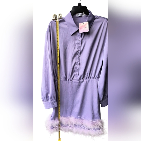 Chicwish Lavender Airy Button Up Shirt Fairy Dress with Feather Trim S NWT - Picture 10 of 14